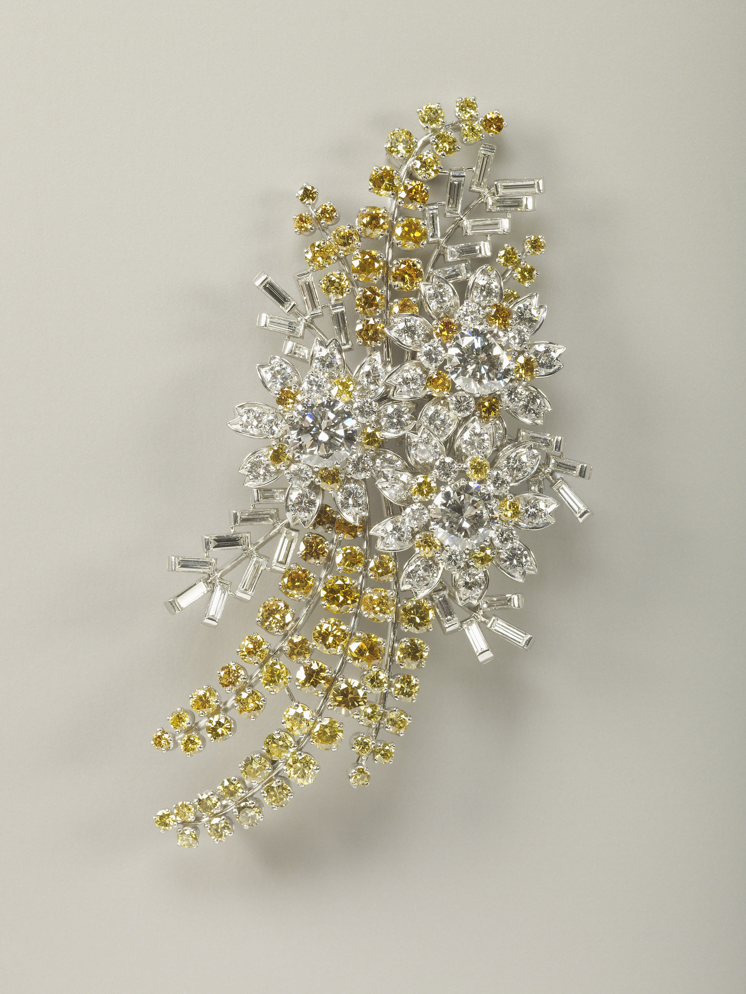 The Queen's Wattle Brooch in platinum and yellow diamonds