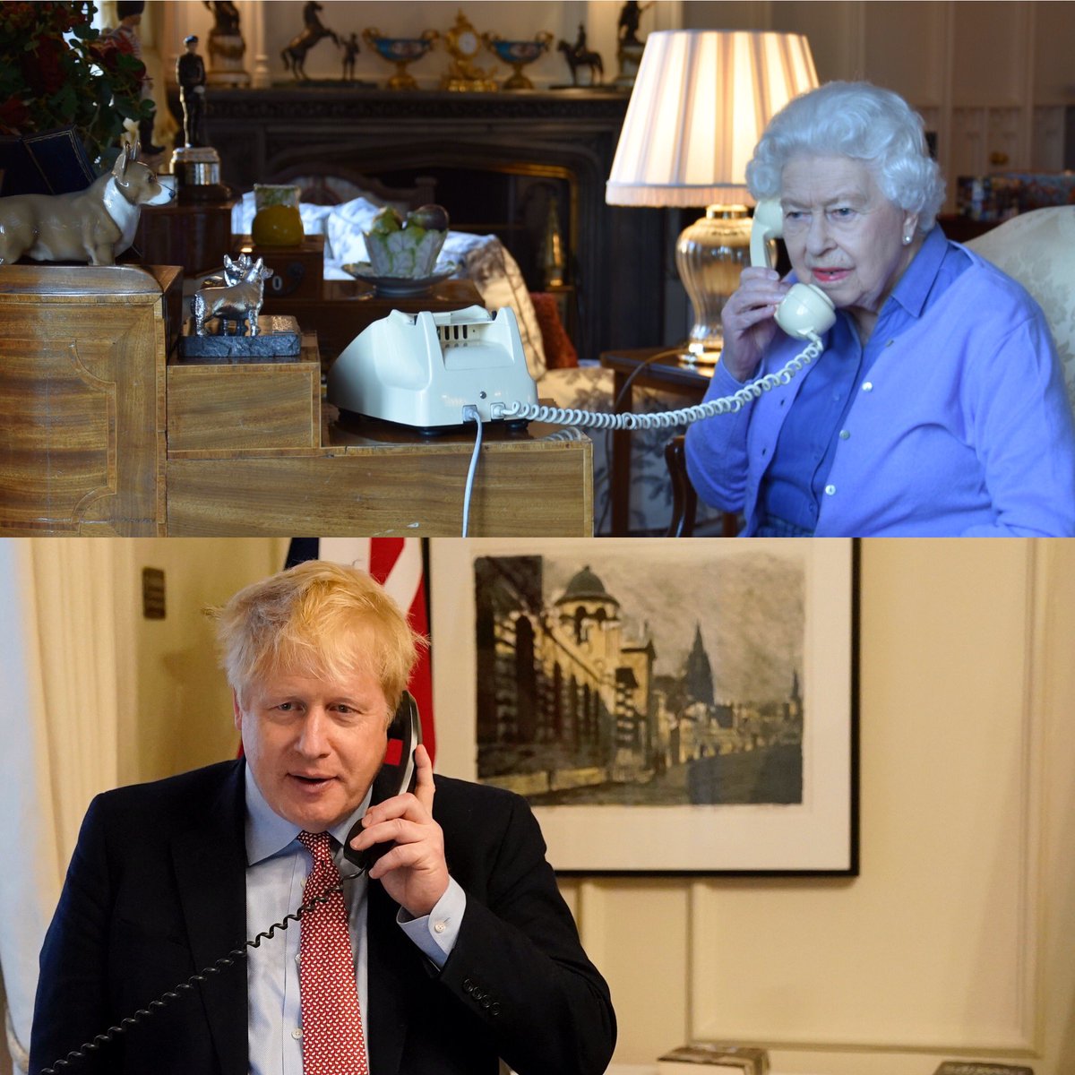 The Queen on the phone with Prime Minister Boris Johnson for their weekly audience