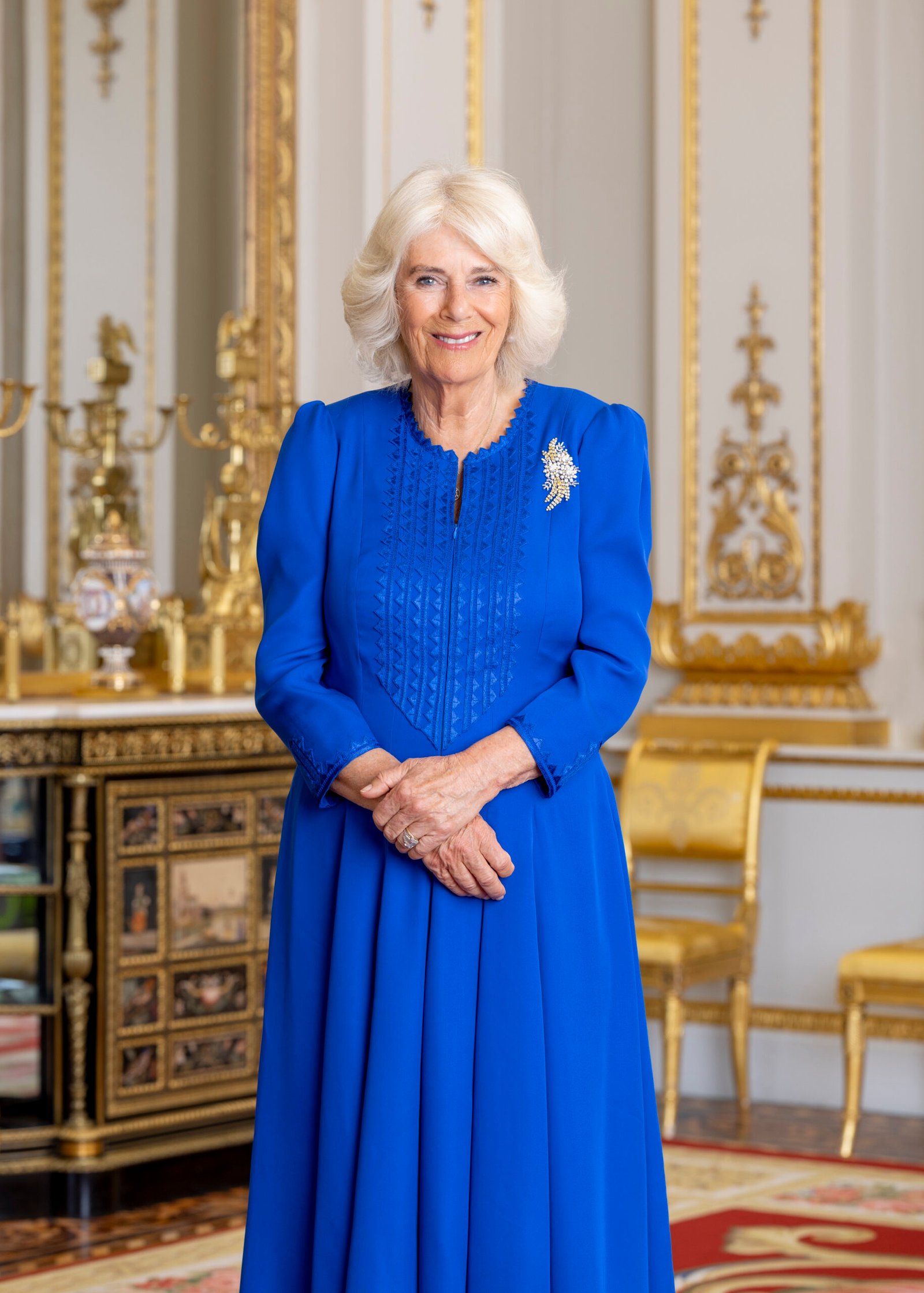 Official Australian portrait of Queen Camilla with Camilla wearing the Wattle Brooch. (Buckingham Palace)