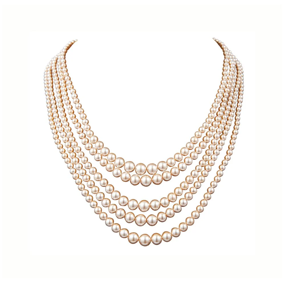 A closer look at the Princess of Wales' five-strand pearl necklace.