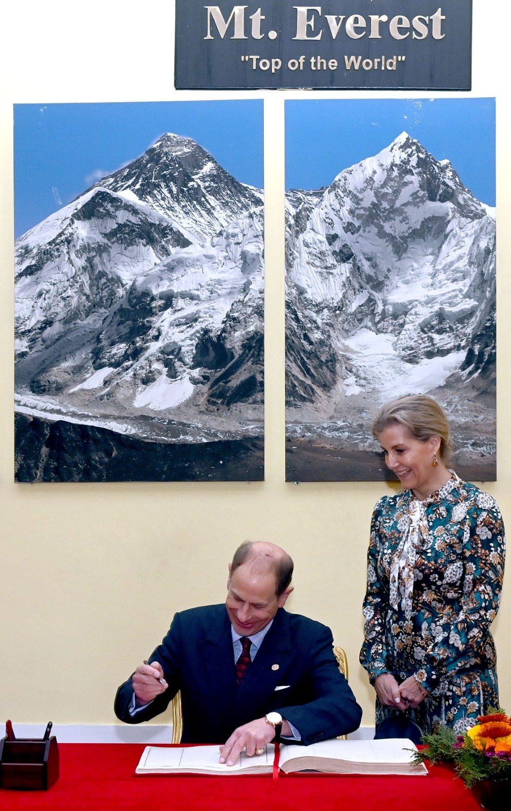 Edward and Sophie signed the visitor's book at the (UK in Nepal)