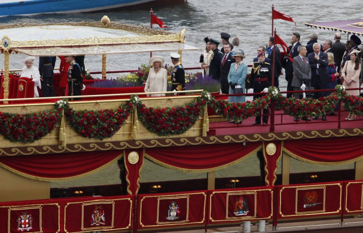 The Royal Family aboard Royal Barge Spirit of Chartwell during the river pageant