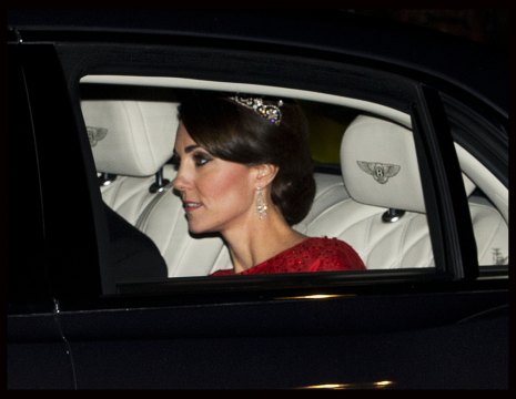 The Duchess of Cambridge arriving for a State Banquet for the President of China at Buckingham Palace. Picture by Stephen Lock / i-Images