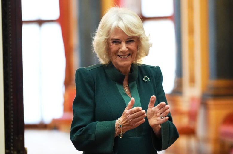 Camilla wearing her Antique Enamel and Diamond Brooch at a Buckingham Palace reception.