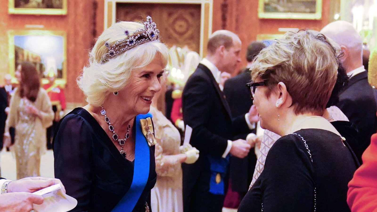 Camilla wearing the Belgian Sapphire Tiara. (Royal Family)