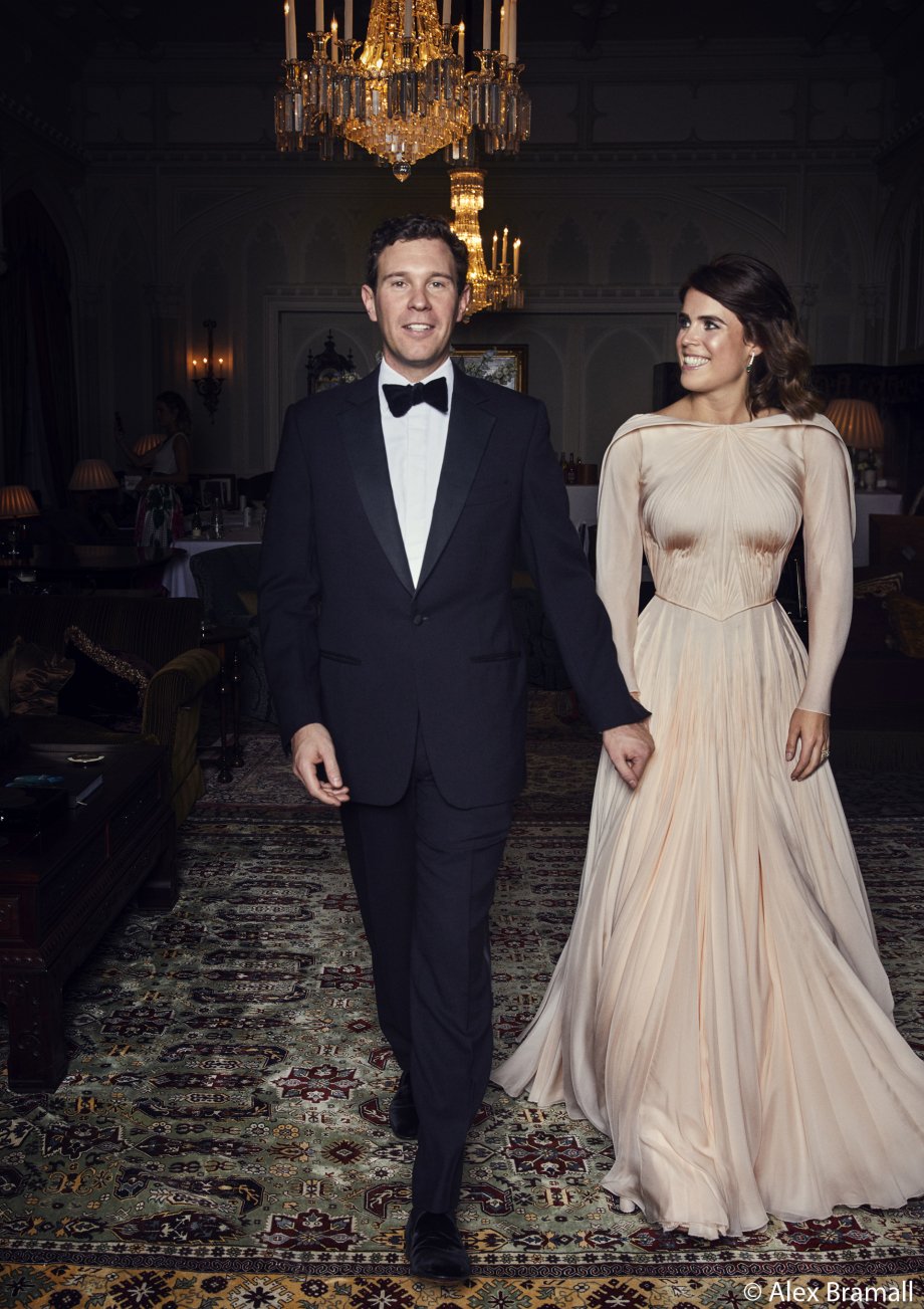 Princess Eugenie and Mr Brooksbank are pictured at Royal Lodge, Windsor ahead of the private evening dinner, following their Wedding. (Buckingham Palace)
