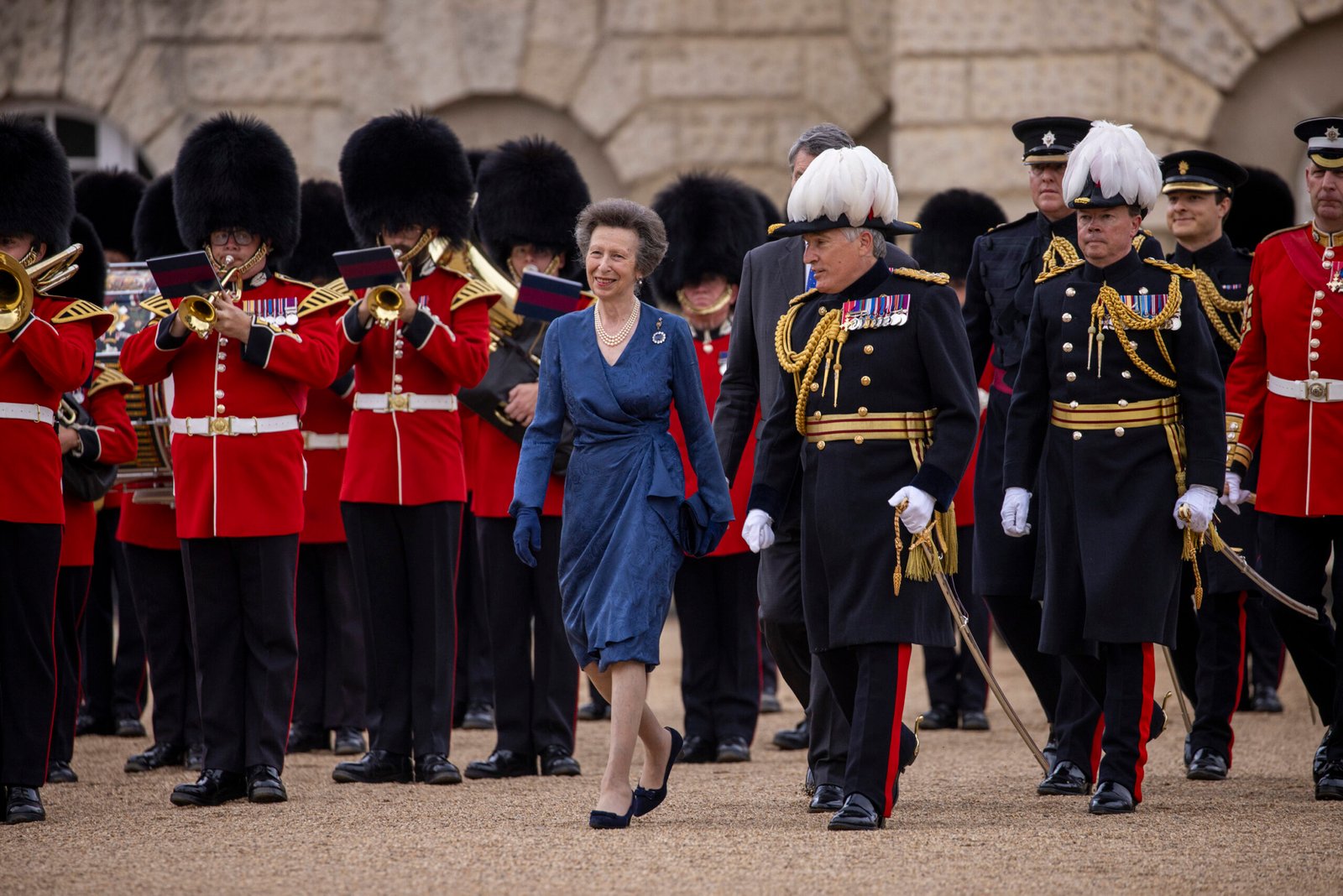 Princess Anne wearing her sapphire and diamond brooch