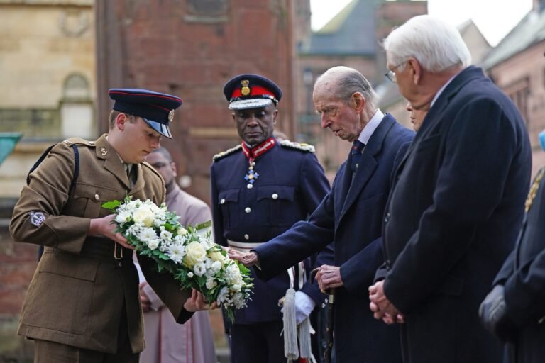 Duke of Kent and German President lay wreaths at Coventry Cathedral ruins
