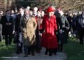 Royal Family coordinates in reds and browns on Christmas Day at Sandringham
