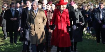Royal Family coordinates in reds and browns on Christmas Day at Sandringham