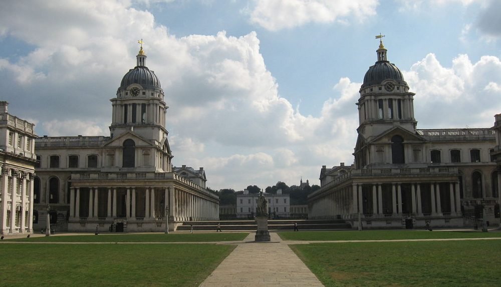 The Old Royal Naval College sits on the site of Greenwich Palace; the Painted Hall is located in King William Court, on the right-hand side (Albertistvan/wikimedia commons)