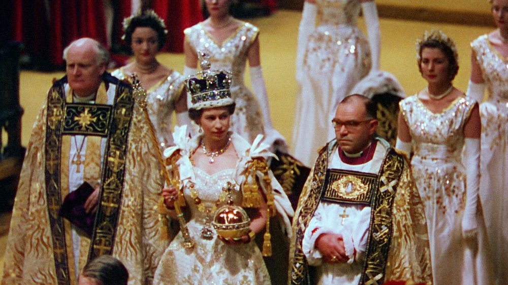 The Queen wears the imperial state crown after the coronation.
 Her Majesty The Queen - (C) ITV Archive - Photographer: ITV Archive