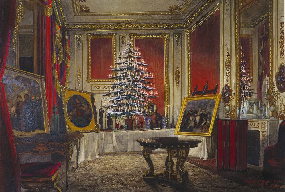 a watercolour of queen victoria and prince albert's christmas tree (royal collection trust)