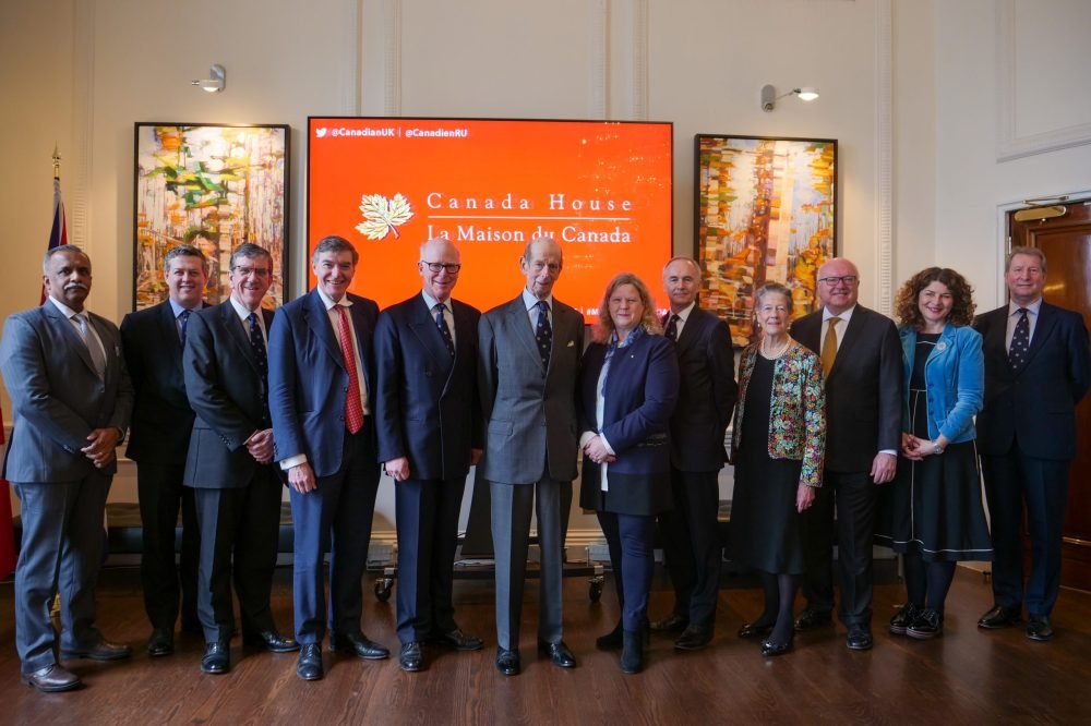 The Duke of Kent poses for a photo during the 700th meeting of the CWGC board of Commissioners; he was presented with an award to mark his 50 years of service