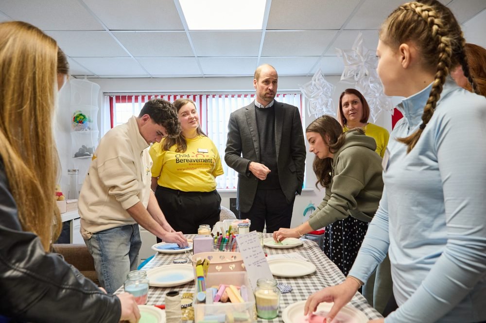 05/02/2025. Widnes, UK. The Prince of Wales, Patron, Child Bereavement UK, during a visit to the charity’s services in the Northwest to see its vital work in action making a positive difference to bereaved families across the country. The Prince was introduced to families and children who have been supported by the charity as well as volunteers, long-standing supporters and local staff who provide its bereavement support services. His Royal Highness also joined a number of young people who shared their experiences of how the charity has supported them. Picture by Matthew Walder / Kensington Palace