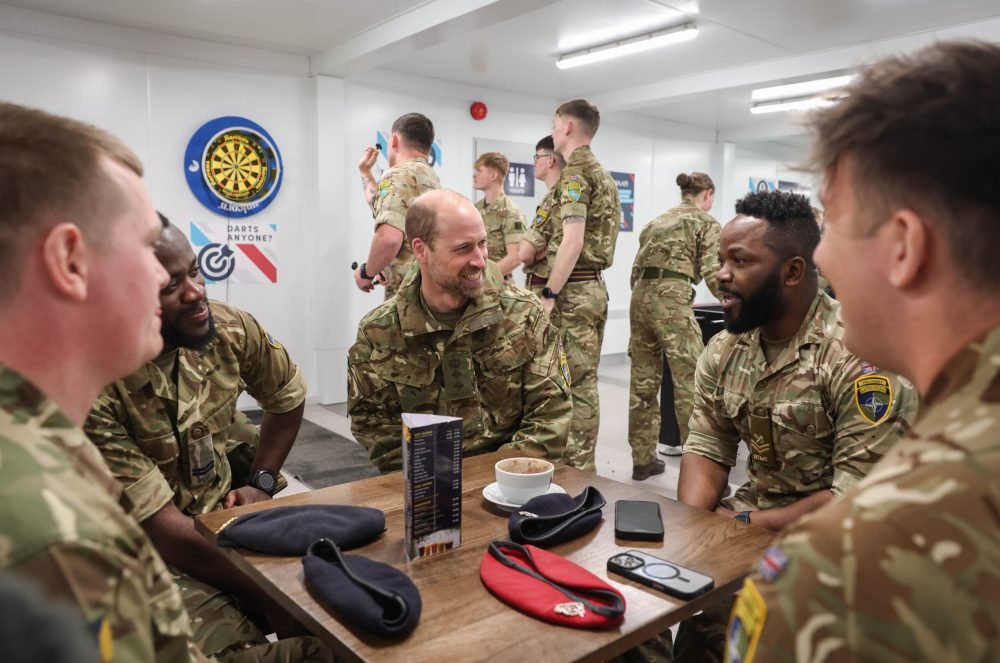 21/03/2025. Tapa, Estonia. The Prince of Wales engages with troops from the Mercian Regiment Battle Group and NATO partners at The Navy, Army and Air Force Institutes (NAAFI) shop and canteen. The space provides a relaxed and informal space for soldiers and other personnel on base to shop, eat food, socialise and play games. Picture by Andrew Parsons / Kensington Palace