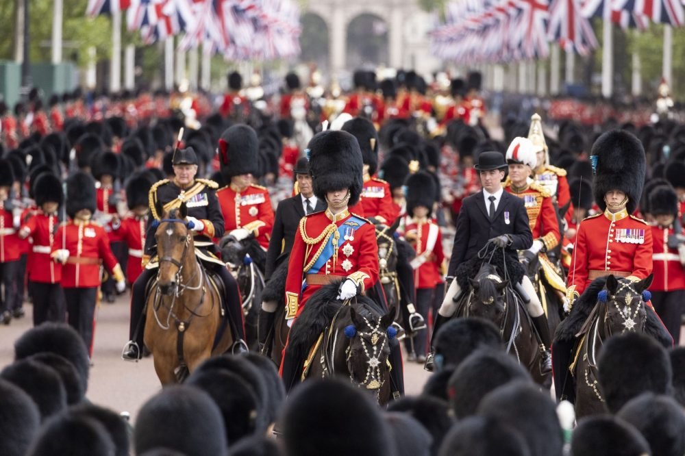 Prince William performed the Colonel's Review in his capacity as Colonel of the Irish Guards, who will troop their colour at this week's birthday parade (MOD)