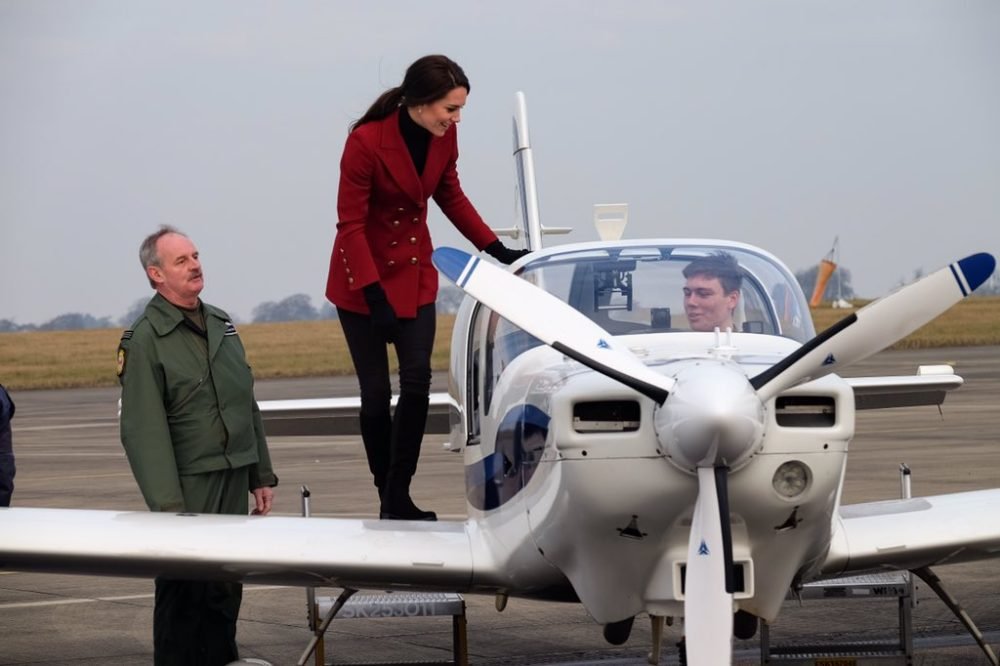 Kate, Duchess of Cambridge, gets into a Grob tutor plane as she met with Air Cadets (Kensington Palace)