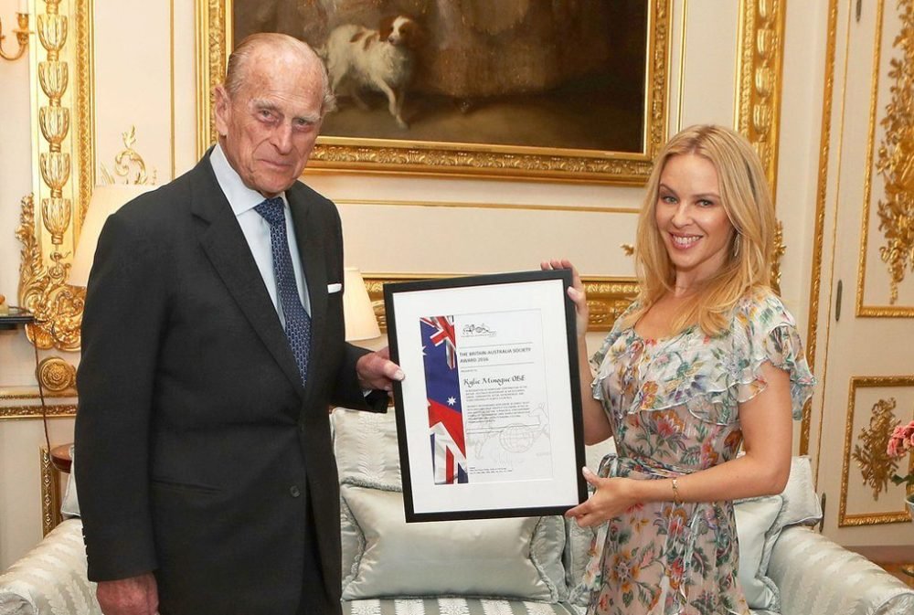 Prince Philip presented Kylie Minogue with the Britain-Australia Award for her work building relations between the countries (@RoyalFamily)