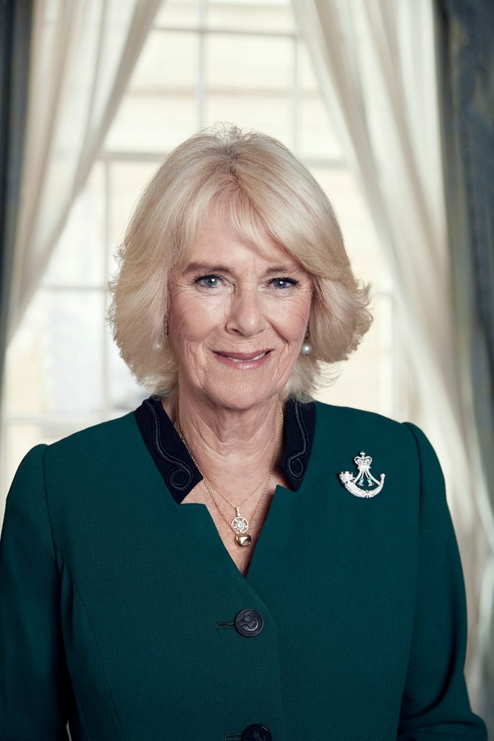 A new portrait was released following Camilla's appointment as Colonel in Chief of The Rifles, where she is wearing her brooch from the regiment.