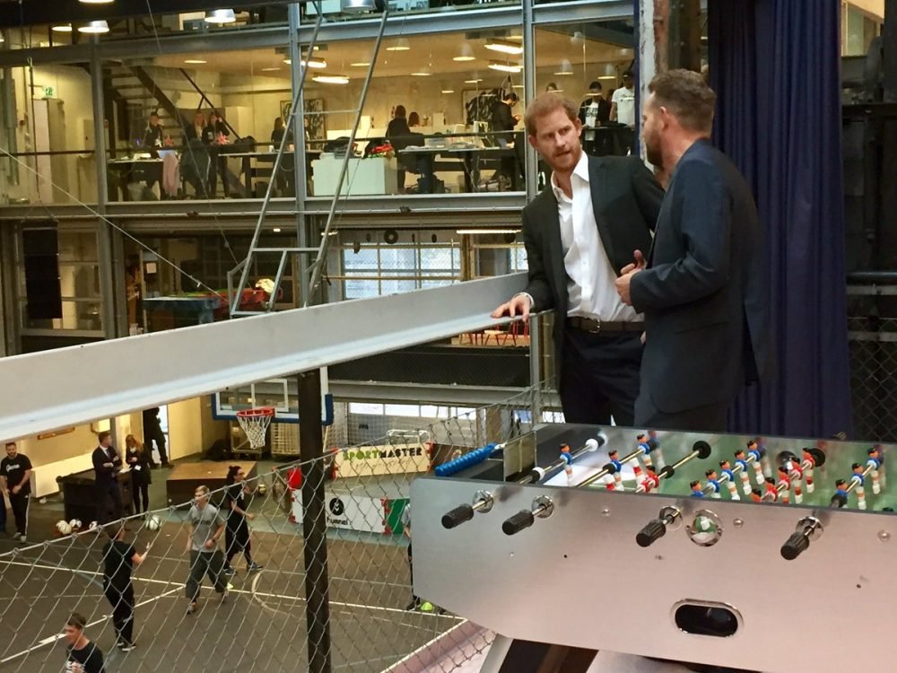 prince harry with anderson, founder of , which seeks to bring about social change with sport (kensington palace)