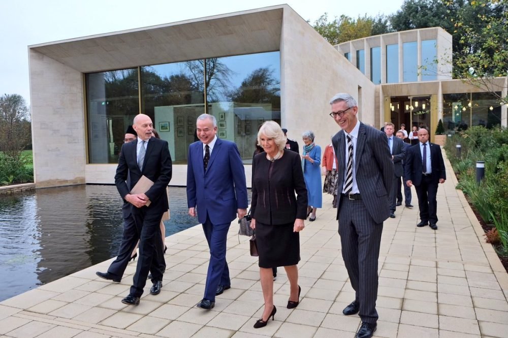 camilla, duchess of cornwall, with sheik of perak (2nd left) at worcester college, oxford university (clarence house)