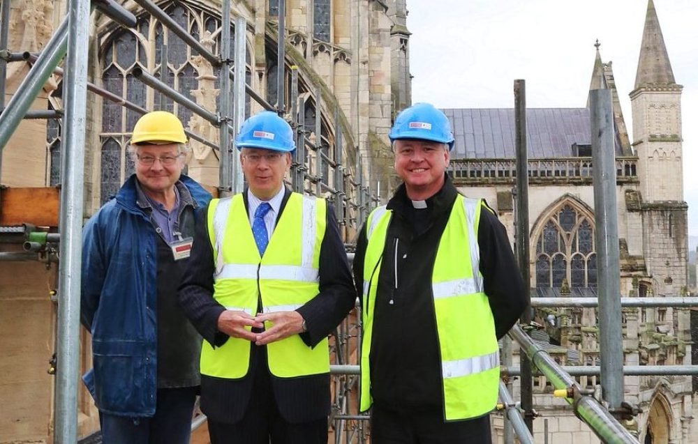 the duke of gloucester at gloucester cathedral, viewing the progress of restoration work (tony hickley)