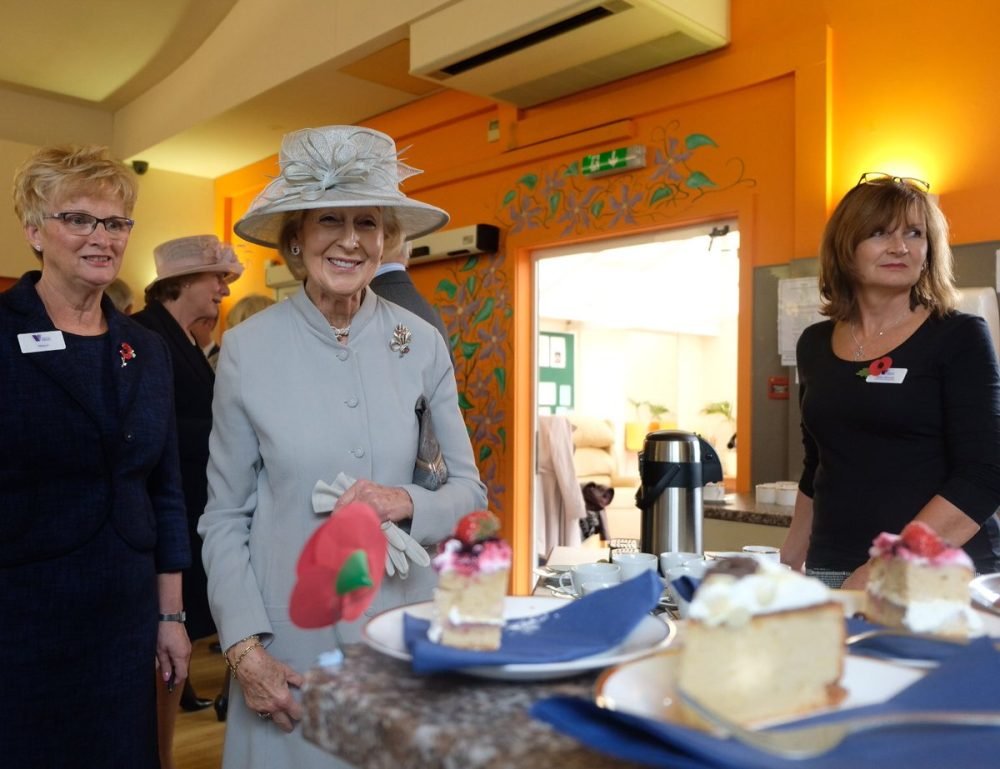 tea and cake were being enjoyed as princess alexandra toured the facility