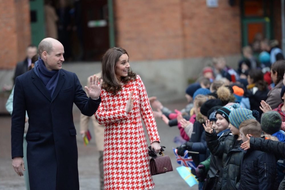 the duke and duchess of cambridge were greeted by enthusiastic children at the (kensington palace)