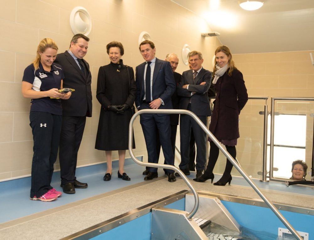 princess anne views the new hydrotherapy centre at oaksey house, a rehab centre for the injured jockeys fund IJF twitter)