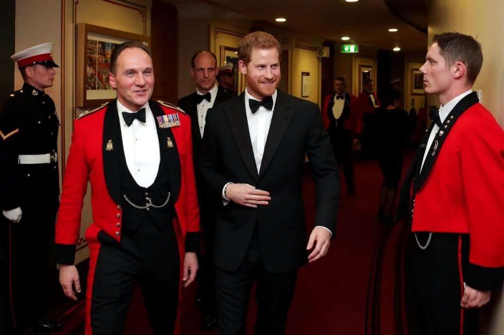 prince harry attended the royal marines mountbatten festival of music last night, in his role as their captain general kensington palace)
