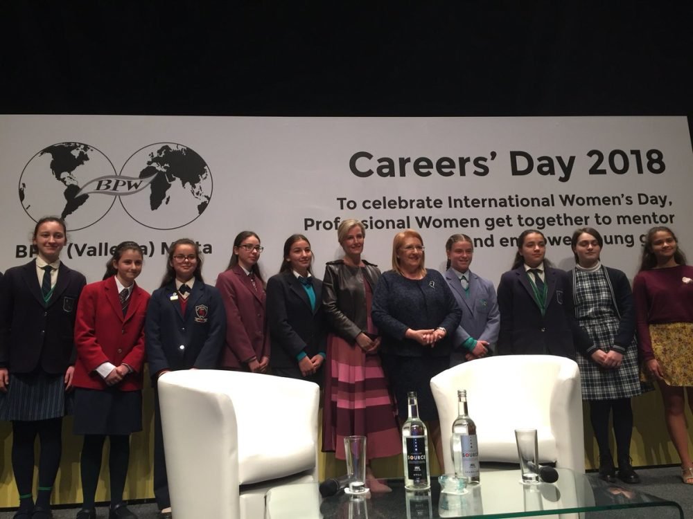 young women asked sophie, countess of wessex and the maltese president questions at a careers conference (royal family)