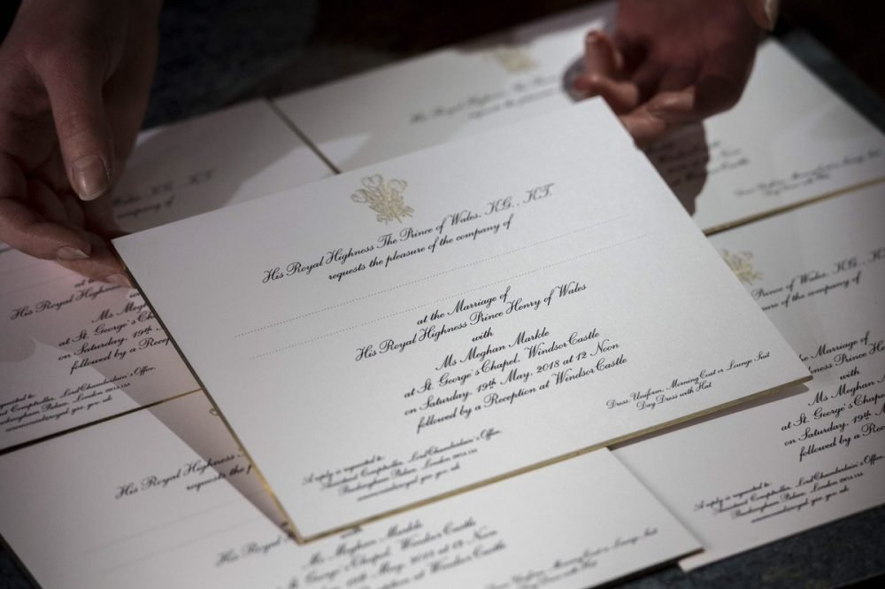 the wedding invites for prince harry and meghan markle have now been printed. (kensington palace)