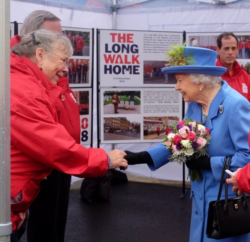 The Queen speaks to veterans who walked from Ypres to the Cenotaph in London (Royal Family)
