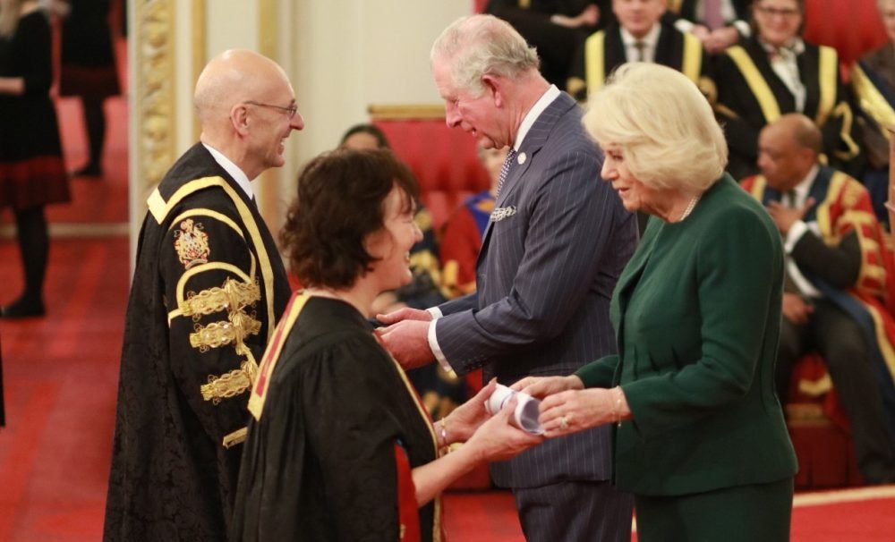 Prince of Wales and Duchess of Cornwall awarding The Queen's Anniversary Prizes for 2018-2020 at Buckingham Palace (Clarence House)