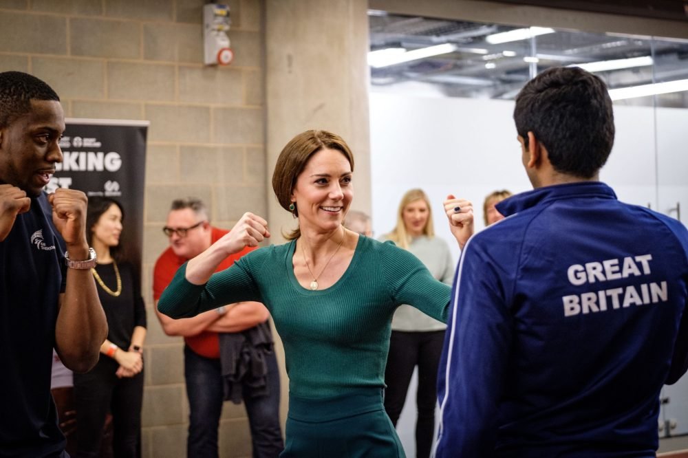 The Duchess of Cambridge tries punching with taekwondo champ Lutalo Muhammad (Kensington Palace)
