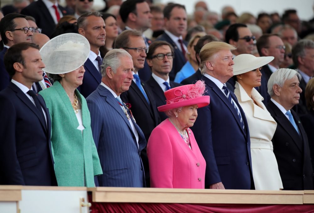 The Queen and Prince Charles with Prime Minister theresa may and president trump at an international event on Southsea Common today, marking 75 years since the d-day landings. (MOD)