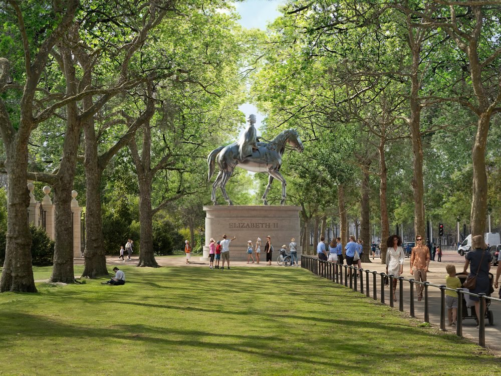 View looking west along tree-lined avenue