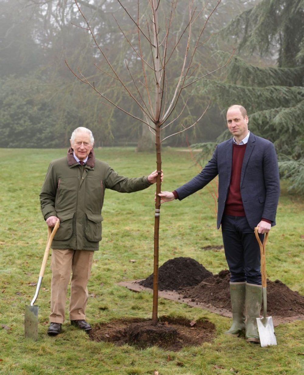 The King and The Prince of Wales mark the end of The Queen's Green Canopy. (Royal Family).