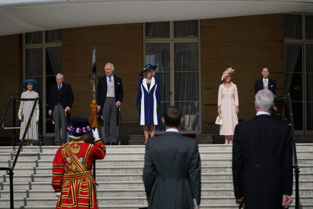 The King and Queen were joined by The Duke and Duchess of Edinburgh, Duke of Kent , and Duke and Duchess of Gloucester for the first garden party (Royal Family)