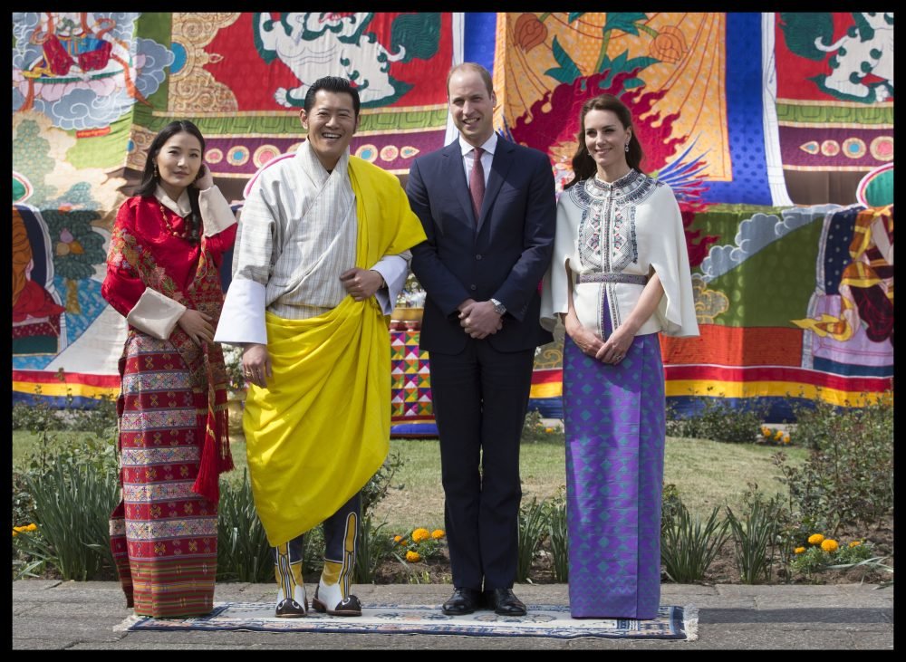 The Duke and Duchess of Cambridge with the King and Queen of Bhutan at the TashichhoDzong Temple in Thimpu, Bhutan. Picture by Stephen Lock / i-Images