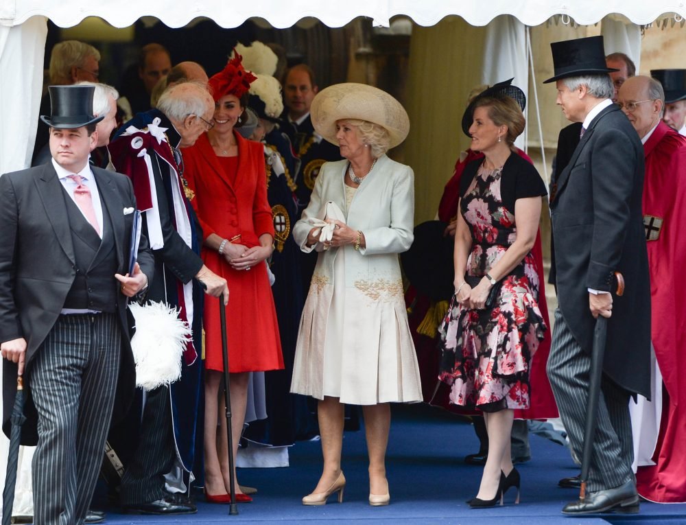 Kate, Duchess of Cambridge,Duchess of Cornwall, Countess of Wessex, talk to Lord Ashburton as they join  The Queen and the Duke of Edinburgh for the Order of the Garter service at Windsor Castle. Picture by Andrew Parsons / i-Images