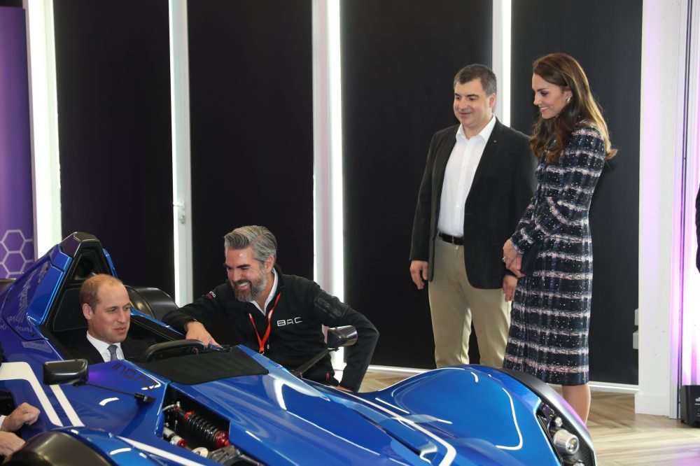 Prince William tries the graphene car at the  National Graphene Institute   in Manchester, as Kate, Duchess of Cambridge looks on. Picture by Stephen Lock / i-Images