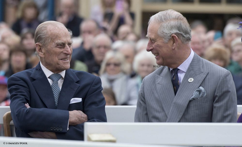 Prince Philip, The Duke of Edinburgh and Prince Charles, The Prince of Wales on a visit to Poundbury in October 2016