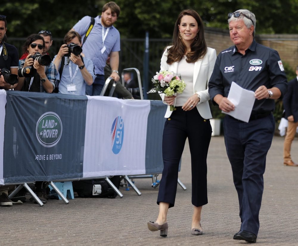 Kate, Duchess of Cambridge, Patron of the 1851 Trust, is welcomed by Keith Mills as she attends the charity's final Land Rover BAR Roadshow, at at the Docklands Sailing and Watersports Centre in London. Picture by  i-Images / Pool