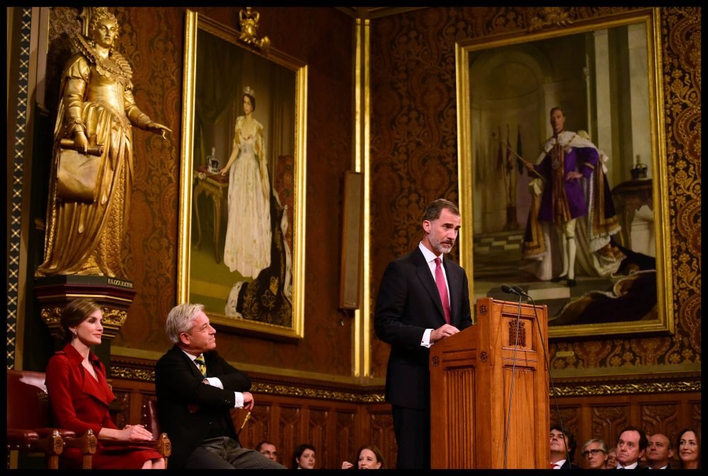 king and Queen of Spain State visit to the UK King Felipe delivers a speech at the Palace of Westminster in London. Picture by  i-Images / Pool