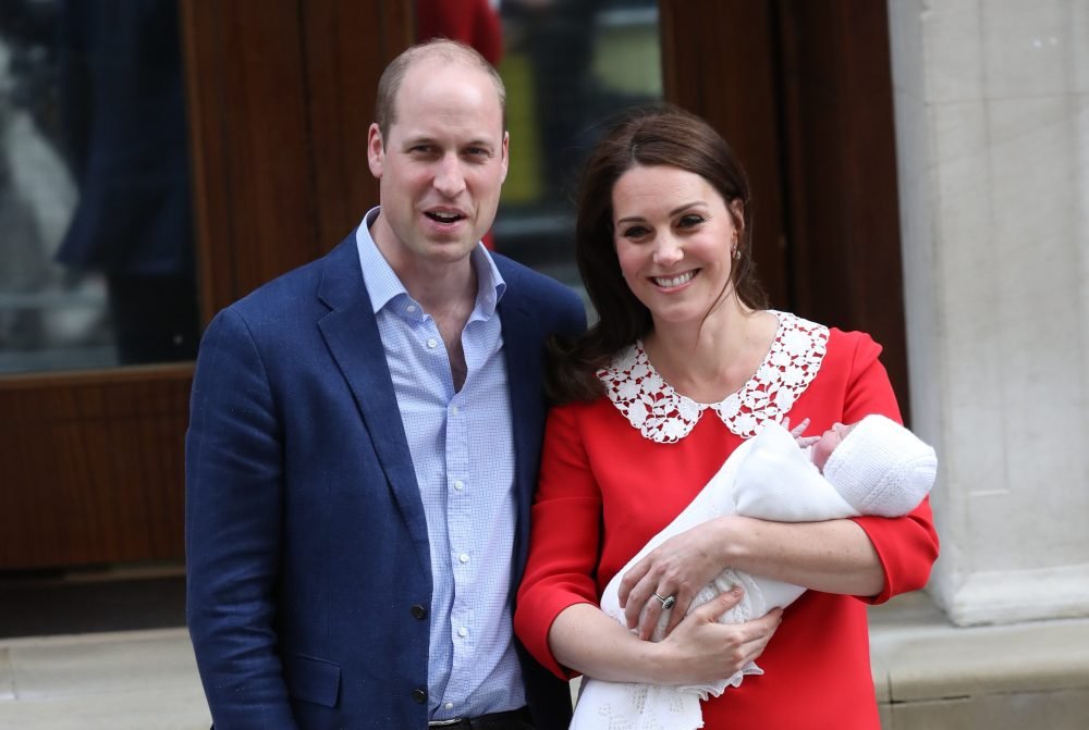 The Duke and Duchess of  Cambridge with their new baby boy - Prince Louis - on the steps of the  Lindo Wing of St.Mary's hospital in London. Picture by Stephen Lock / i-Images