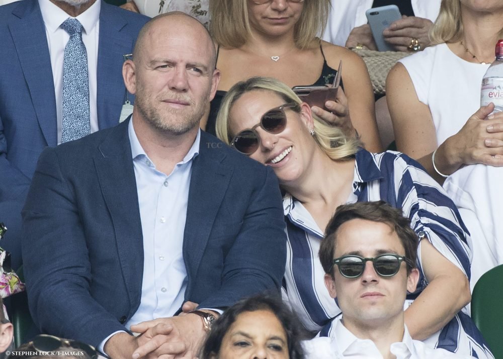 Image licensed to i-Images Picture Agency. 10/07/2019. London, United Kingdom. Mike and Zara Tindall watch the tennis on Centre Court  on day nine of the Wimbledon Tennis Championships in London. Picture by Stephen Lock / i-Images