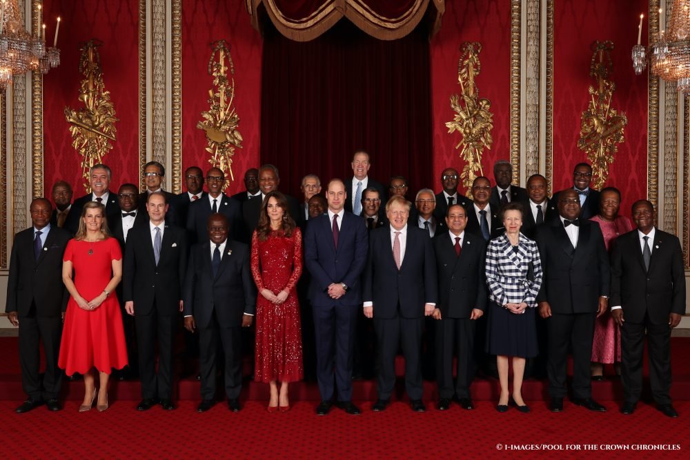 The Duke and Duchess of Cambridge, the Princess Royal and the Earl and Countess of Wessex join Heads of Government, Ministers and members of NGOs attending the UK-Africa Investment Summit for a group photograph at Buckingham Palace.