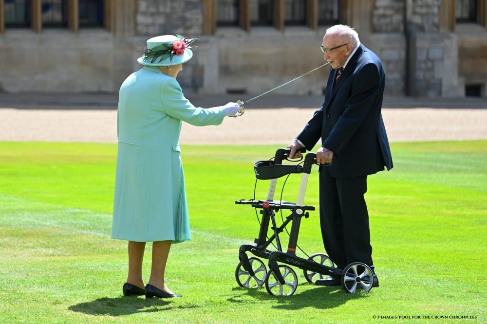 The Queen used a sword belonging to her father, George VI, for Captain Tom's investiture as a knight